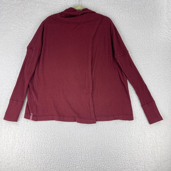 We The Free People Burgundy Ribbed Shirt Womens Long‎ Sleeve Oversized Size XS - Picture 12 of 14
